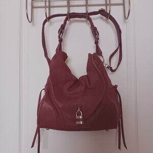 Soriel New York Leather Hobo Handbag, Raspberry color, Silver tone hardware